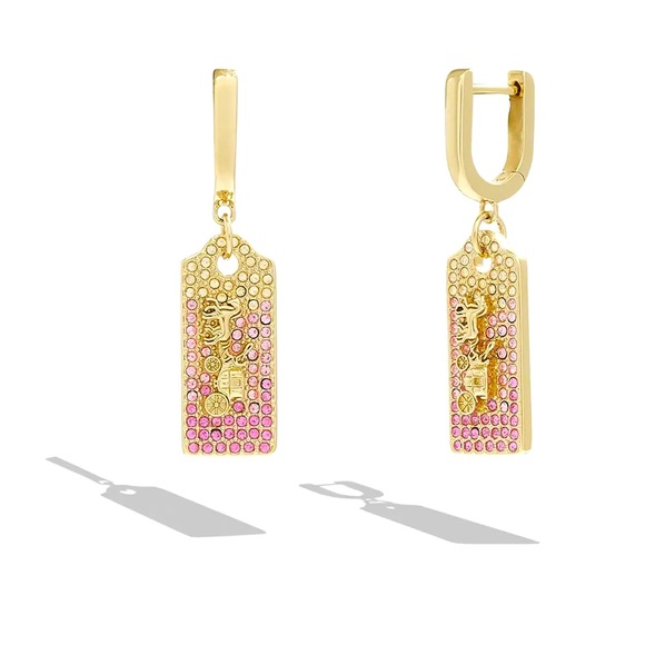 COACH Signature Pave Tag Huggies Earrings - Picture 3 of 4
